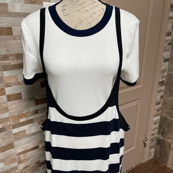 ZARA cotton dress skirt on the straps stripped Sz L & ribbed top combo Sz XL - Picture 5 of 16